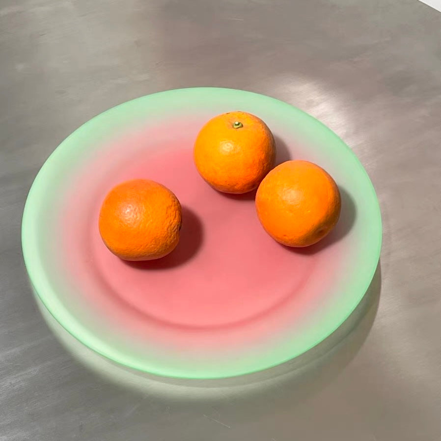 Shy Melon Mist Hand‑Sprayed Glass Dinner Plate