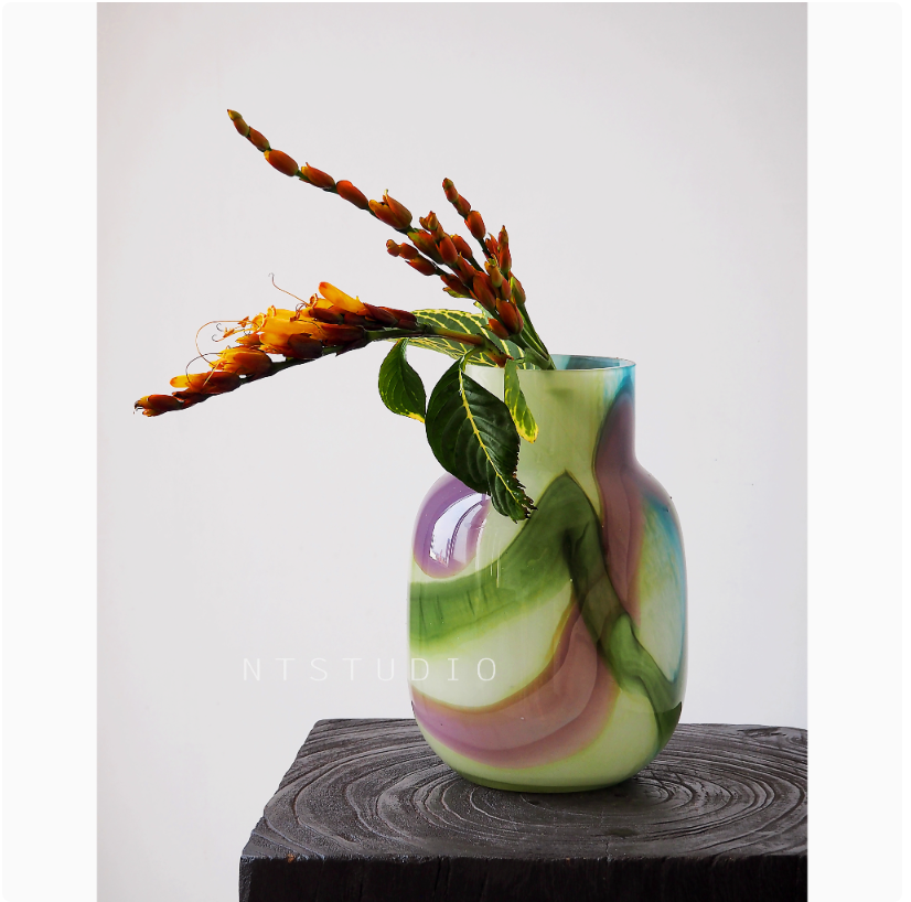 Emerald Irregular Striped Glass Vase