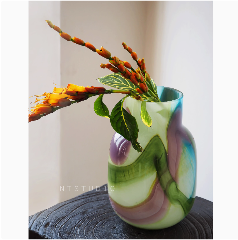 Emerald Irregular Striped Glass Vase