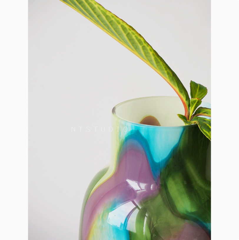 Emerald Irregular Striped Glass Vase