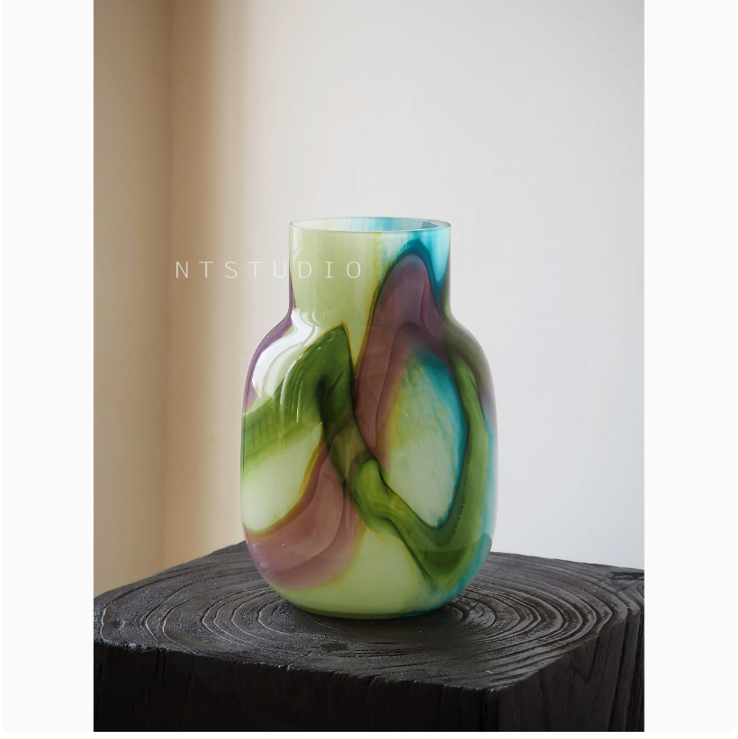 Emerald Irregular Striped Glass Vase