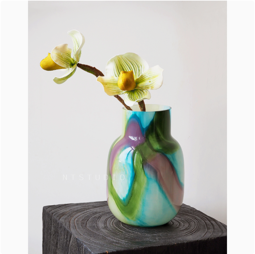 Emerald Irregular Striped Glass Vase